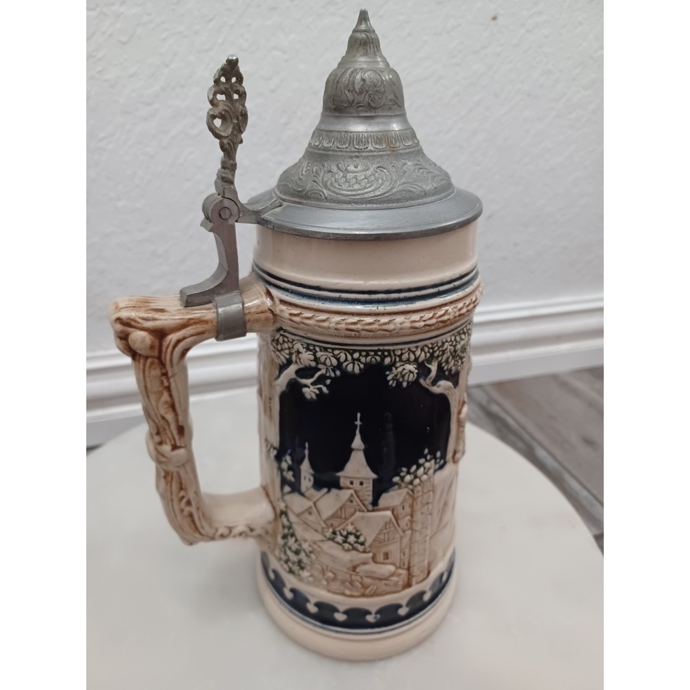 Old Vintage Ceramic/Porcelain Musical Beer Stein/Mug/Cup w/Metal Lid 10 5/8"Tall - Picture 5 of 12